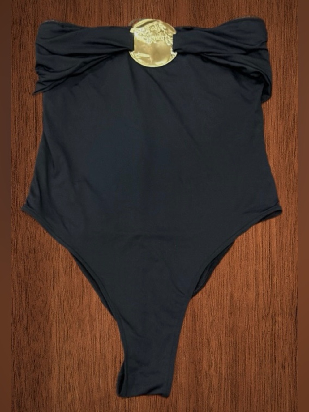 ZARA METAL TRIM BANDEAU SWIMSUIT BKACK/GOLD. SIZE LARGE
